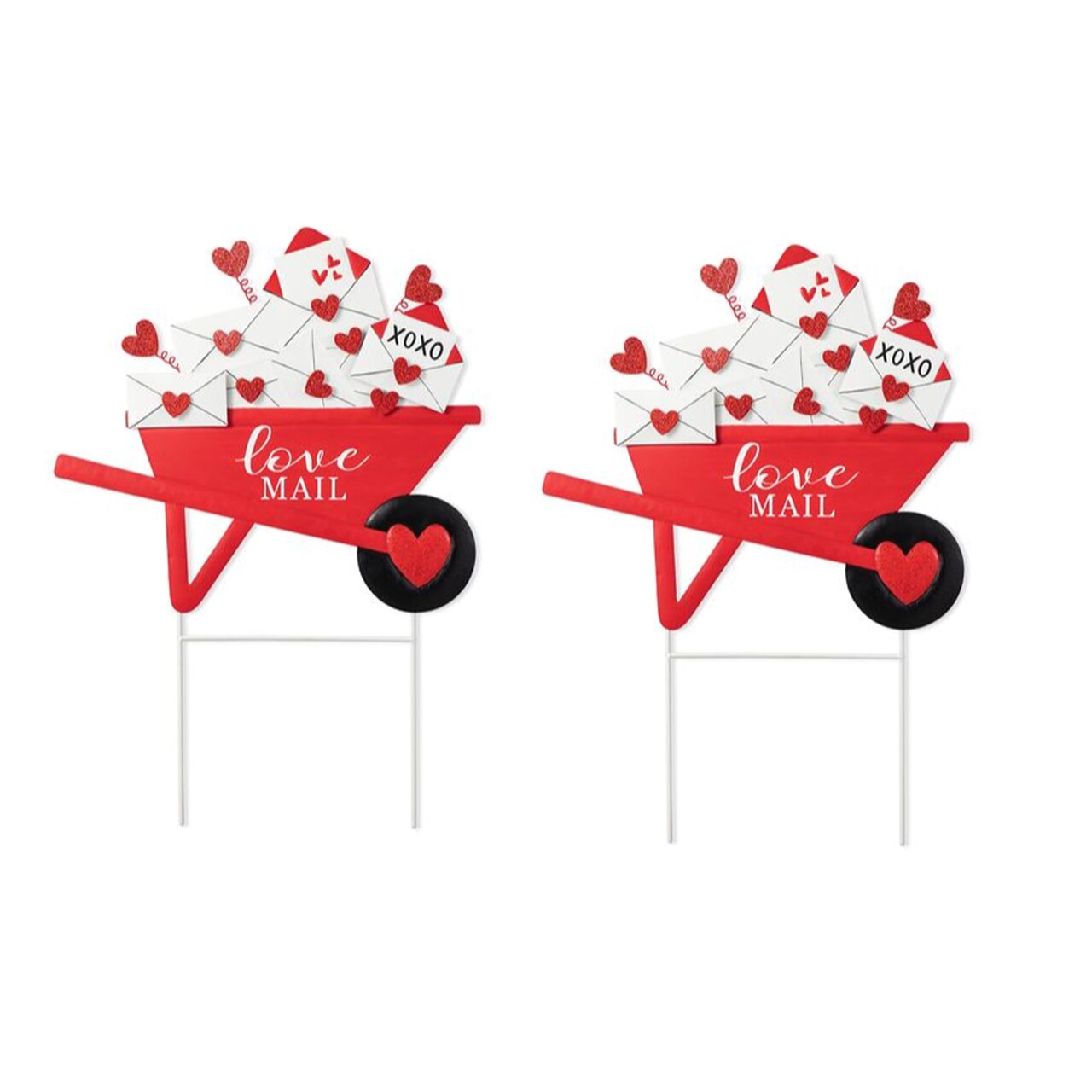 Set of 2 24"H Valentine's Metal LOVE Mail Wagon Yard Stake or Wall Décor